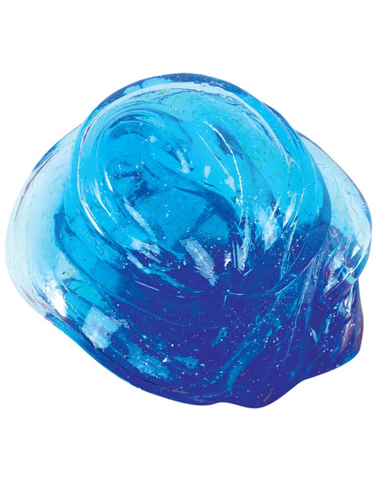 Translucent blue putty shaped into a ball. 