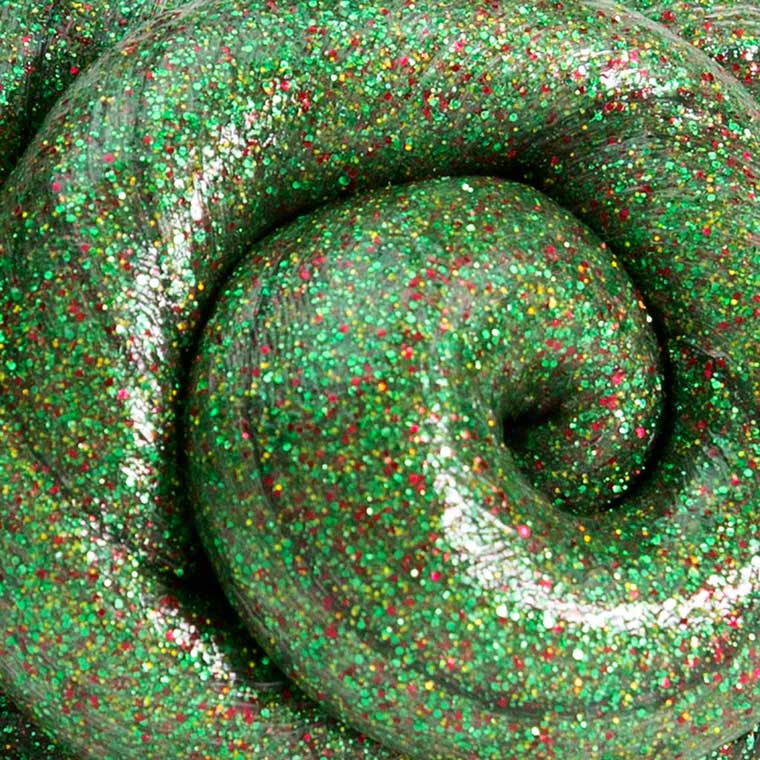 Close up texture of green sparkle putty.