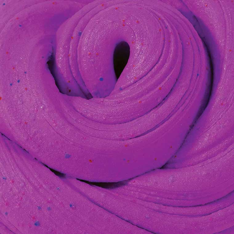 Close up texture of bright purple putty with multicolor specs.